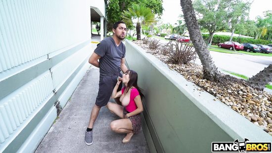 Случайный прохожий не отказался трахнуть длинноногую сучку на улице