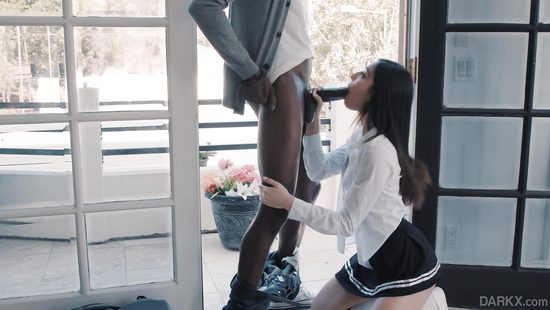 Чернокожий парень засадил огромный член в пилотку худенькой студентки